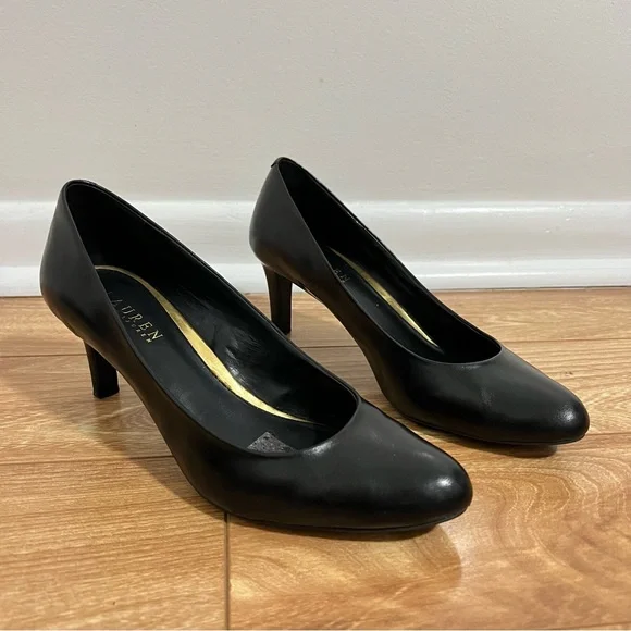 Lauren Ralph Lauren Women's Shoes Black Leather Slip on Pumps Size 8.5 B  Work